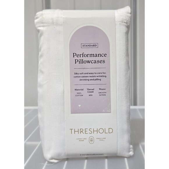 Threshold White Sateen Cotton Performance Standard Size 2 Pillowcase Count Set - Picture 1 of 6